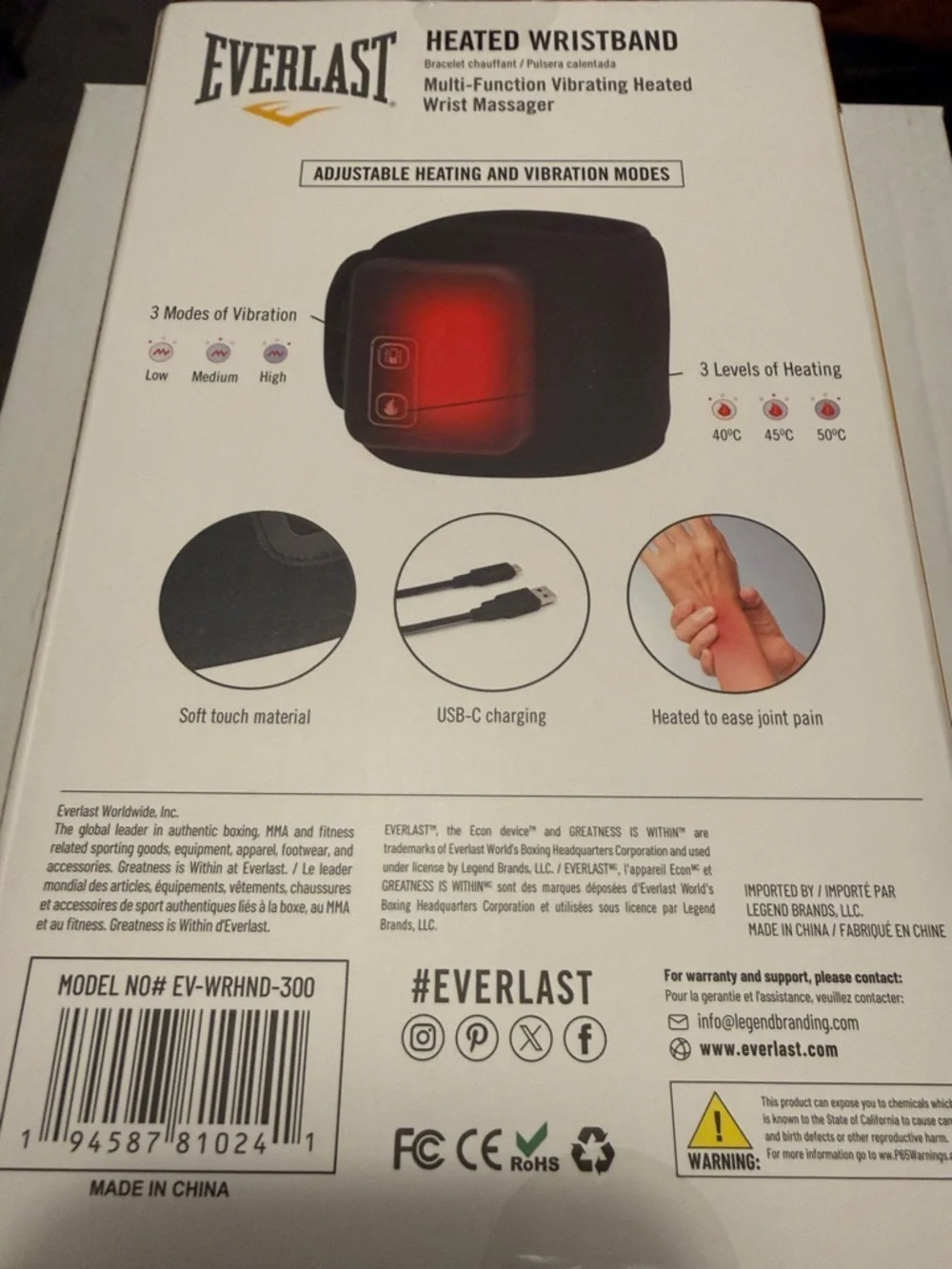 Everlast Black Heated Wristband with Vibration